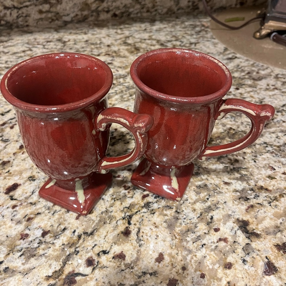 Bombay Red Mugs with Whimsical Feet and Curved Handles